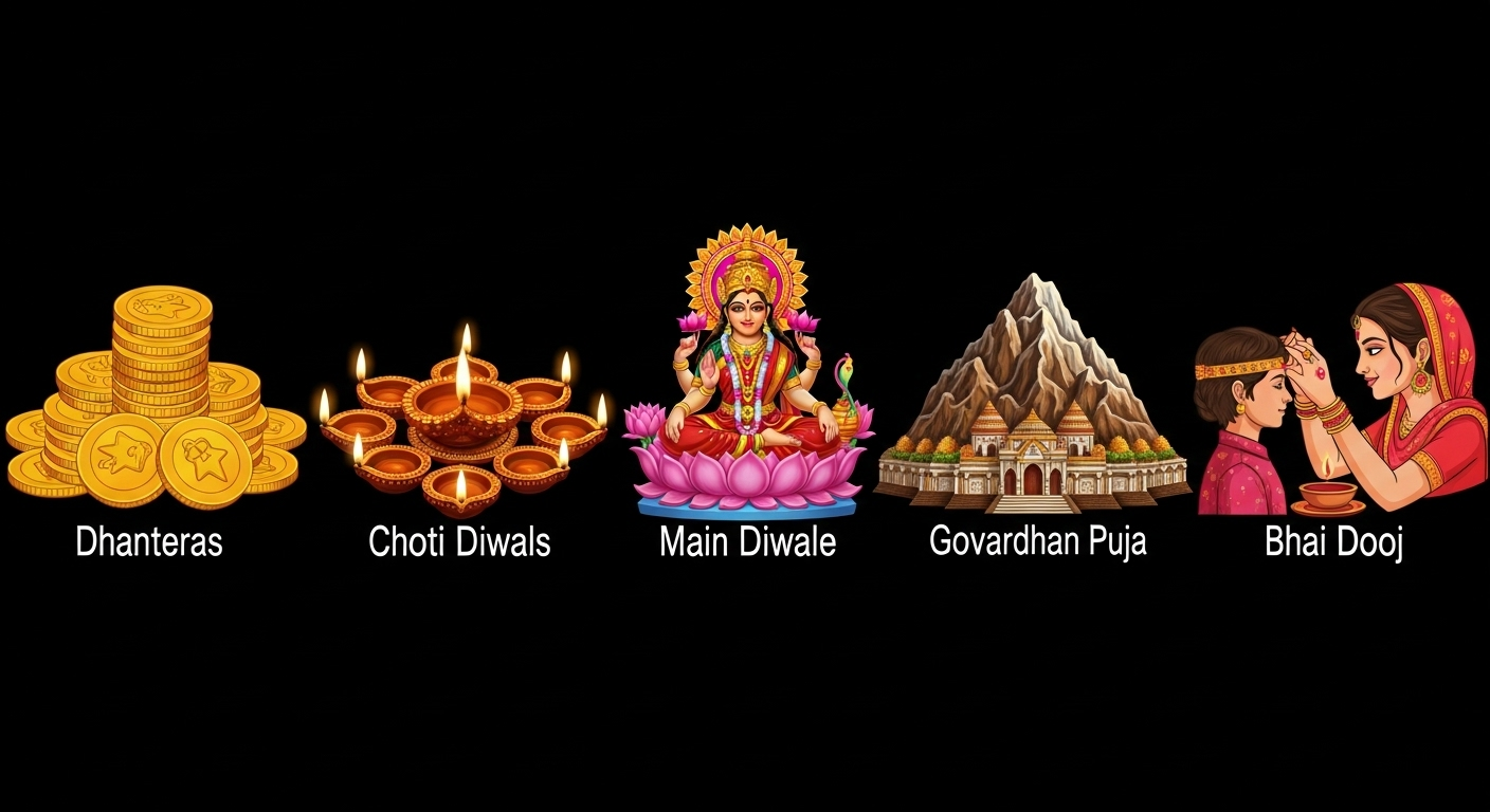 दिवाली के पांच दिन – धनतेरस से भाई दूज तक का संक्षिप्त कैलेंडर